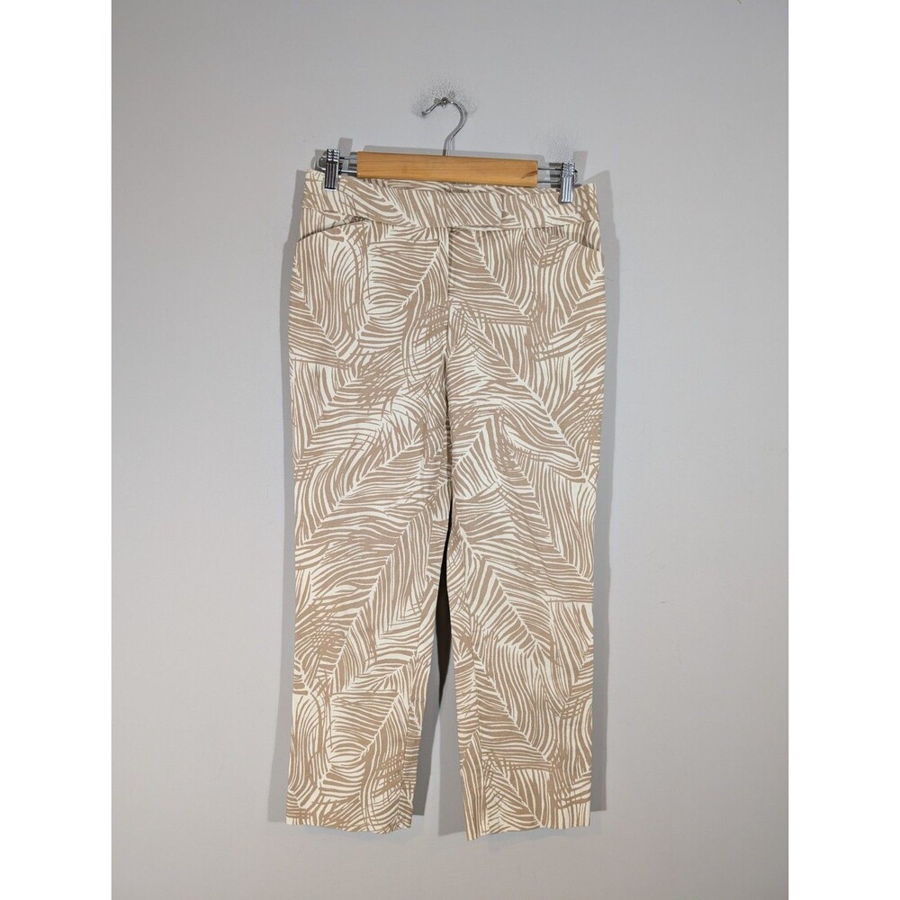 Talbots Womens Tan Tropical Mid Rise Cropped Pants Sz 2 Resortwear Casual Mature